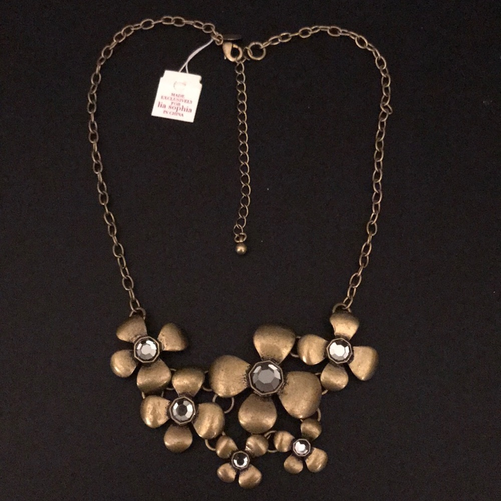 Lia Sophia antique gold flower necklace